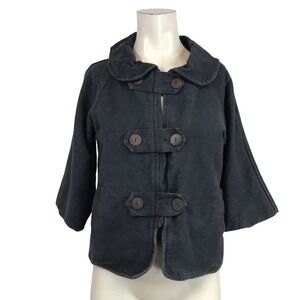AVATAR - WOMEN'S XS/S- BLACK BUTTON STRAP COLLARED COTTON JACKET BOHO LAGENLOOK